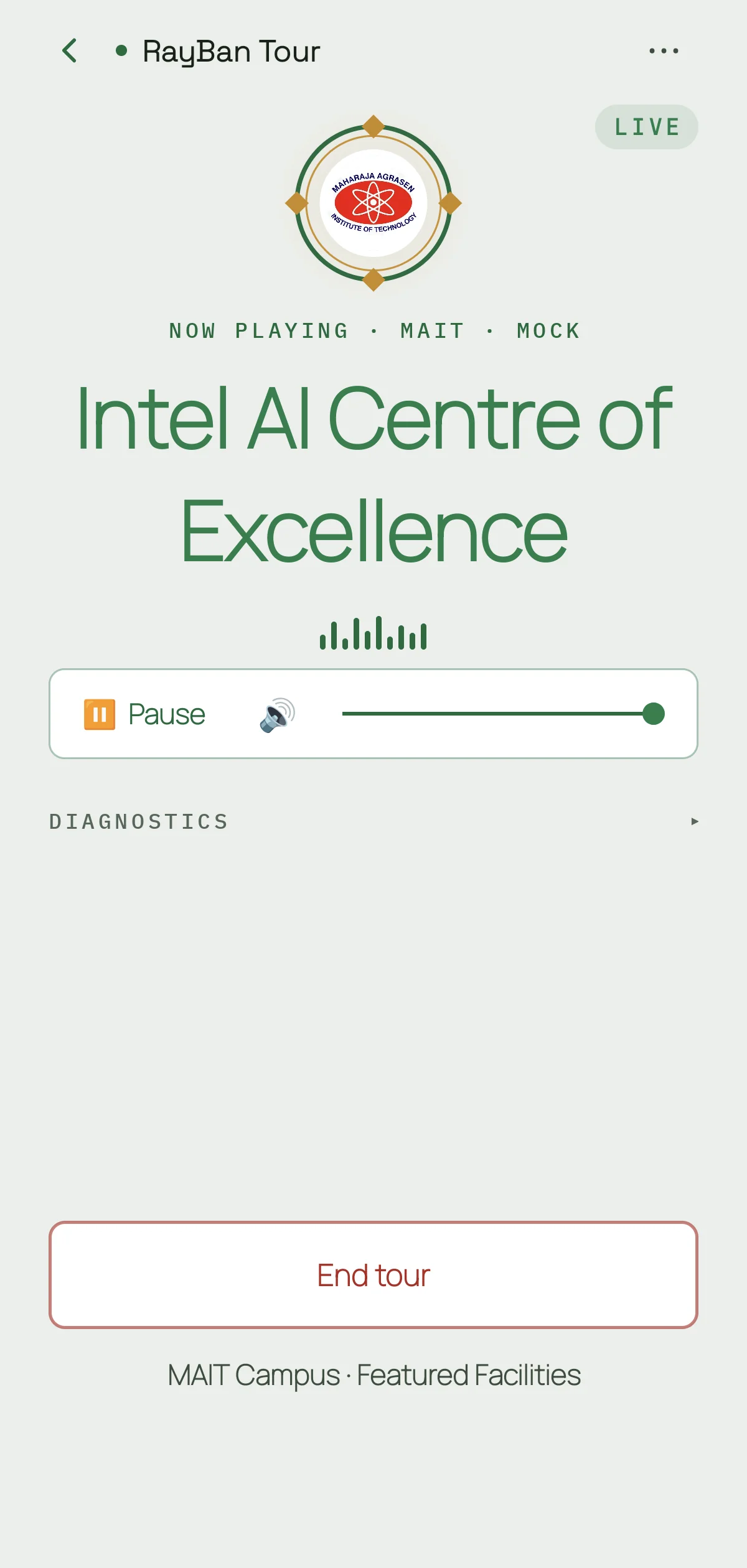 The same tour screen in its institute identity
